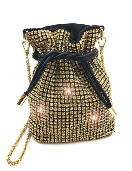 BOLSOS DORADOS PARA BODAS DE NOCHE CON PEDRERIA DE CRISTAL BRILLO
