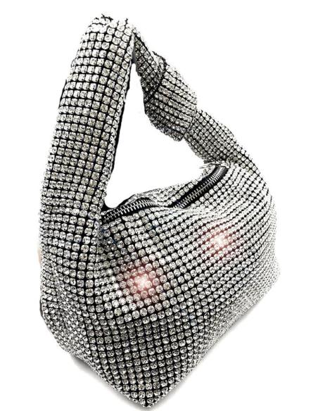 BOLSOS PLATEADOS DE CRISTAL Y ASA ORIGINAL CON DETALLE NUDO