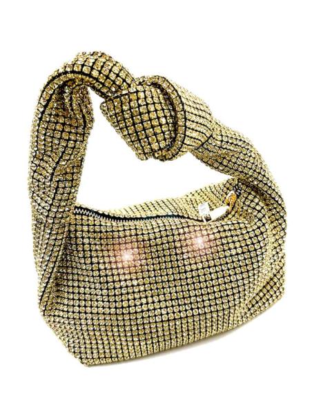 BOLSOS DORADOS DE CRISTAL Y ASA ORIGINAL CON DETALLE NUDO