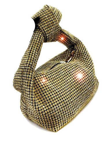 BOLSOS DORADOS DE CRISTAL Y ASA ORIGINAL CON DETALLE NUDO