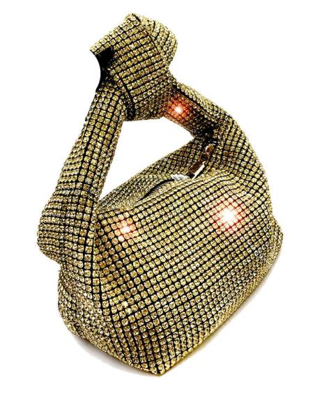 BOLSOS DORADOS DE CRISTAL Y ASA ORIGINAL CON DETALLE NUDO
