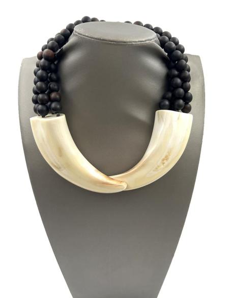 COLLARES MUJER COLMILLO DOBLE JABALI FACOCHERO CON MADERA
