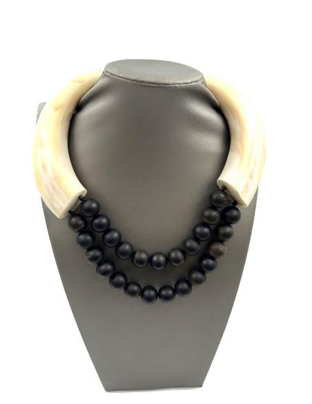 COLLARES MUJER COLMILLO DOBLE JABALI FACOCHERO CON MADERA