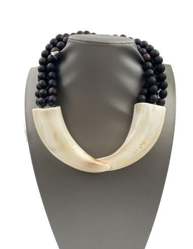 COLLARES MUJER COLMILLO DOBLE JABALI FACOCHERO CON MADERA