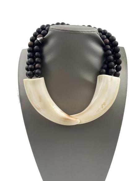 COLLARES MUJER COLMILLO DOBLE JABALI FACOCHERO CON MADERA