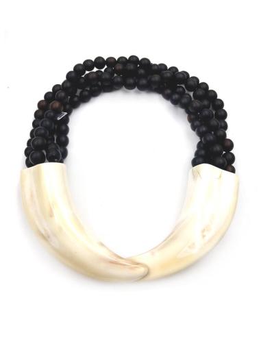 COLLARES MUJER COLMILLO DOBLE JABALI FACOCHERO CON MADERA