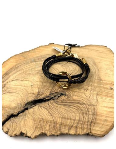PULSERAS MUJER CUERO DECORADAS CON CIRCULO DORADO DECORATIVO