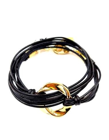 PULSERAS MUJER CUERO DECORADAS CON CIRCULO DORADO DECORATIVO
