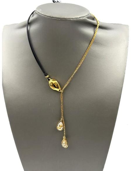 COLLARES DORADOS CON BAÑO ORO Y CUERO DISEÑO ASIMETRICO