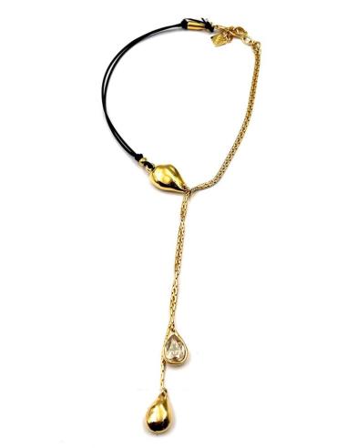 COLLARES DORADOS CON BAÑO ORO Y CUERO DISEÑO ASIMETRICO