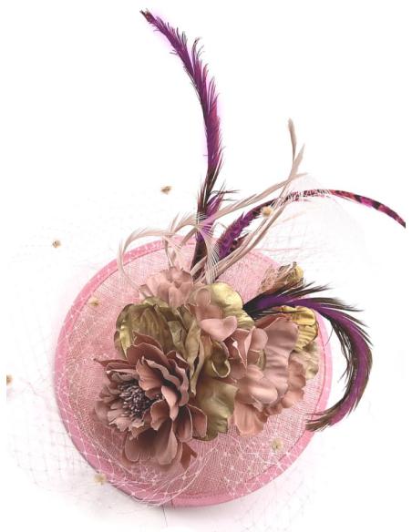 TOCADOS BODAS ROSAS CON FLORES Y PLUMAS FAISAN