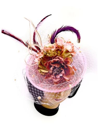 TOCADOS BODAS ROSAS CON FLORES Y PLUMAS FAISAN