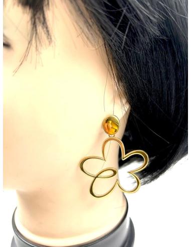 PENDIENTES DORADOS DE DISEÑO FORMA DE FLOR, MADRID, GRAN VIA, EL JARDIN DEL DESEO
