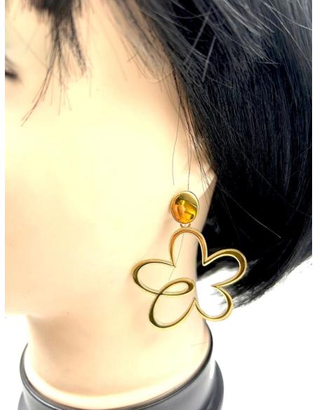 PENDIENTES DORADOS DE DISEÑO FORMA DE FLOR, MADRID, GRAN VIA, EL JARDIN DEL DESEO