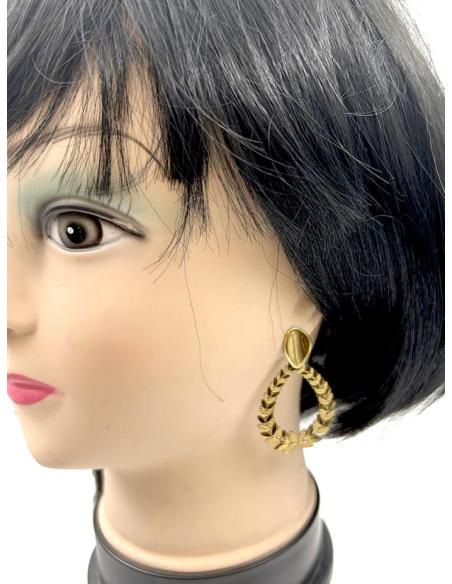 PENDIENTE DORADO MUJER EN FORMA DE ARO CON HOJAS, ELEGANCIA Y MODA DE VANGUARDIA