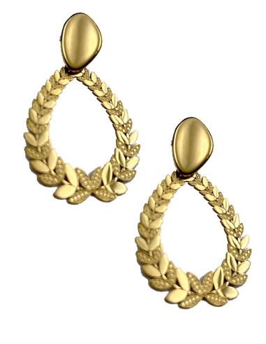 PENDIENTE DORADO MUJER EN FORMA DE ARO CON HOJAS, ELEGANCIA Y MODA DE VANGUARDIA
