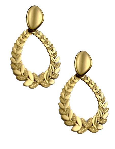 PENDIENTE DORADO MUJER EN FORMA DE ARO CON HOJAS, ELEGANCIA Y MODA DE VANGUARDIA