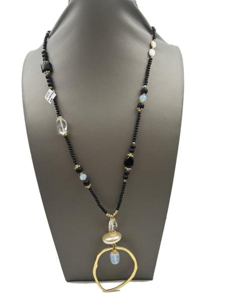 COLLARES PIEDRA NEGROS Y BLANCOS BINOMIO SIEMPRE ELEGANTE