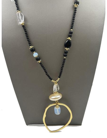 COLLARES PIEDRA NEGROS Y BLANCOS BINOMIO SIEMPRE ELEGANTE