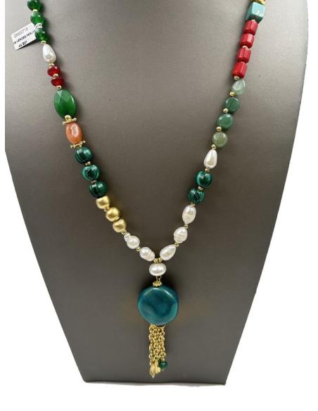 COLLARES VERDES MALAQUITA CON PERLAS Y PIEDRAS DE GRAN COLORIDO