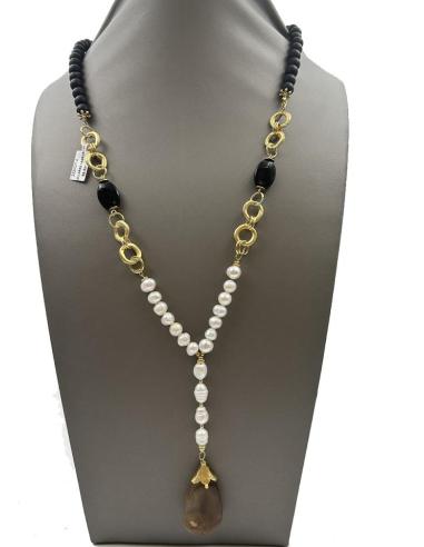 COLLARES NEGROS LARGOS CON PERLAS BARROCAS Y PIEDRA
