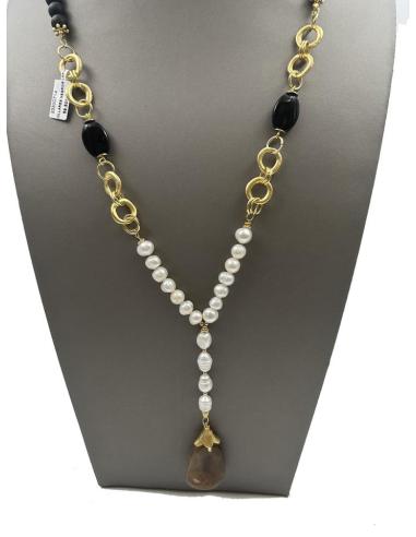 COLLARES NEGROS LARGOS CON PERLAS BARROCAS Y PIEDRA