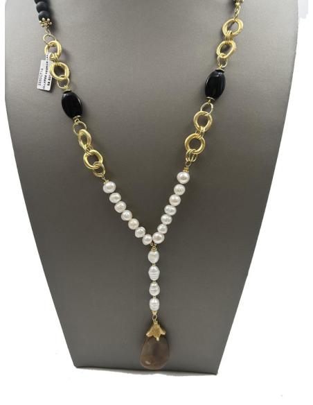 COLLARES NEGROS LARGOS CON PERLAS BARROCAS Y PIEDRA