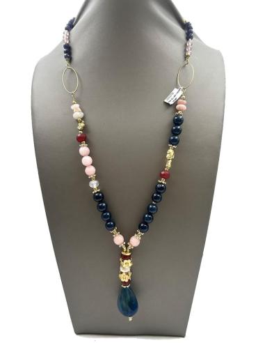 COLLARES AZULES DE PIEDRAS CON BONITO COLGANTE DE AGATA Y PERLAS