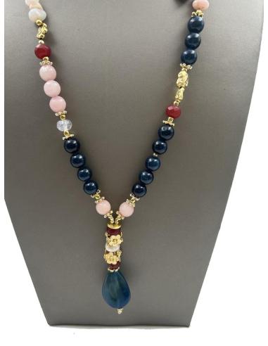 COLLARES AZULES DE PIEDRAS CON BONITO COLGANTE DE AGATA Y PERLAS