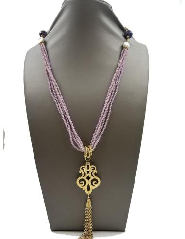 COLLARES ROSAS LARGOS CON COLGANTE DORADO REPLICA JOYA ANTIGUA