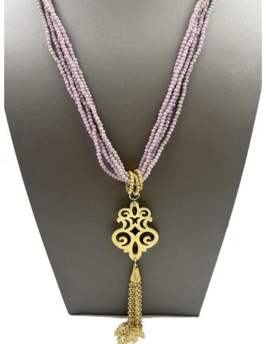COLLARES ROSAS LARGOS CON COLGANTE DORADO REPLICA JOYA ANTIGUA