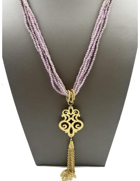 COLLARES ROSAS LARGOS CON COLGANTE DORADO REPLICA JOYA ANTIGUA
