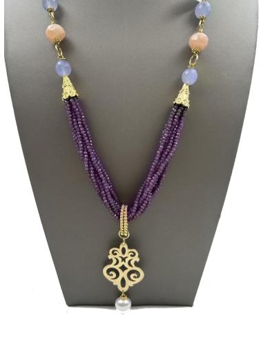 COLLARES MORADOS LARGOS Y COLGANTE DORADO REPLICA JOYA ANTIGUA