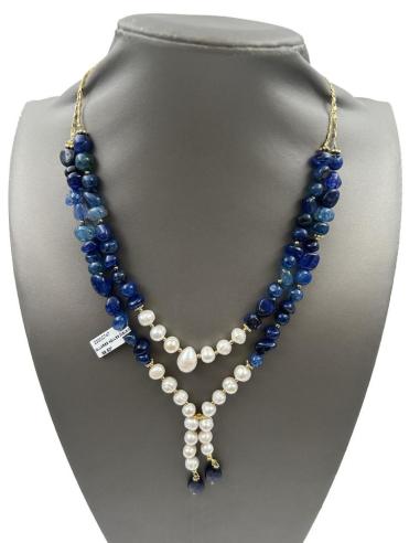 ELEGANTES COLLARES AZULONES CORTOS DISEÑO DOBLE CON PERLAS