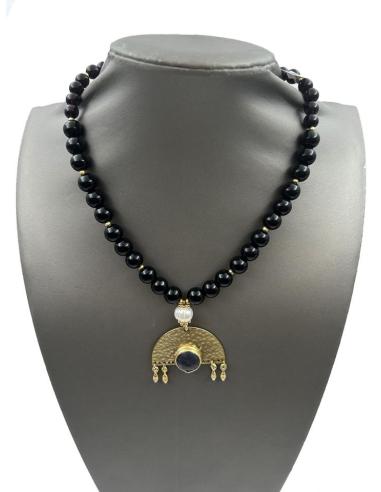 COLLARES MUJER NEGROS DE PIEDRA CON COLGANTE ANTIGUO