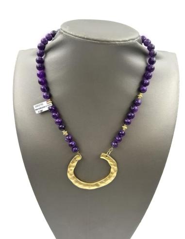 ORIGINALES COLLARES MORADOS DE PIEDRA CON COLGANTE DORADO