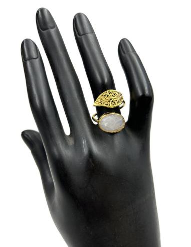 ANILLOS MUJER DORADOS AJUSTABLES CON PIEDRA LUNA Y HOJITA