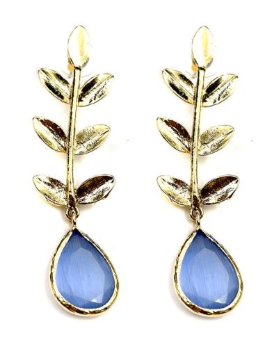 PENDIENTES MUJER AZULES CON DELICADA HOJA DORADA