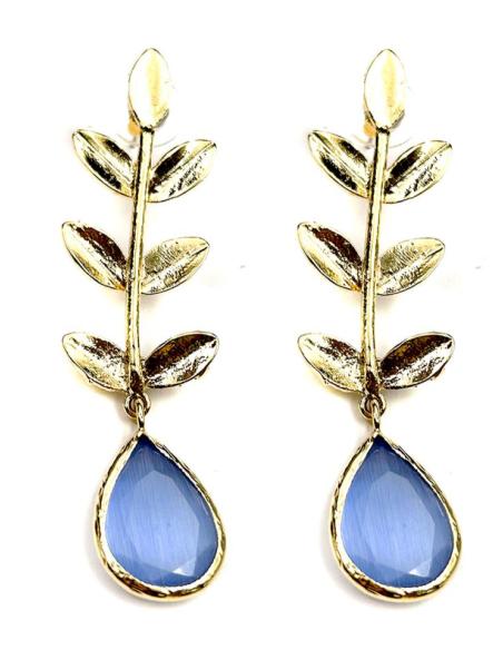 PENDIENTES MUJER AZULES CON DELICADA HOJA DORADA