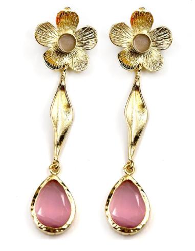 PENDIENTES LARGOS DORADOS Y ROSAS IDEALES PARA BODAS DE NOCHE