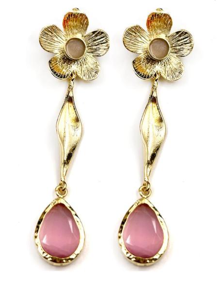 PENDIENTES LARGOS DORADOS Y ROSAS IDEALES PARA BODAS DE NOCHE