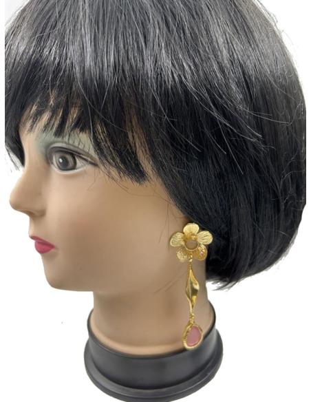 PENDIENTES LARGOS DORADOS Y ROSAS IDEALES PARA BODAS DE NOCHE