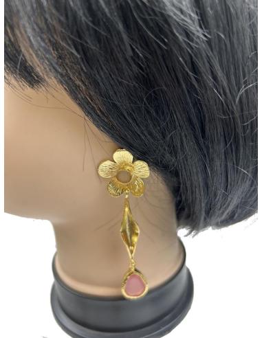 PENDIENTES LARGOS DORADOS Y ROSAS IDEALES PARA BODAS DE NOCHE