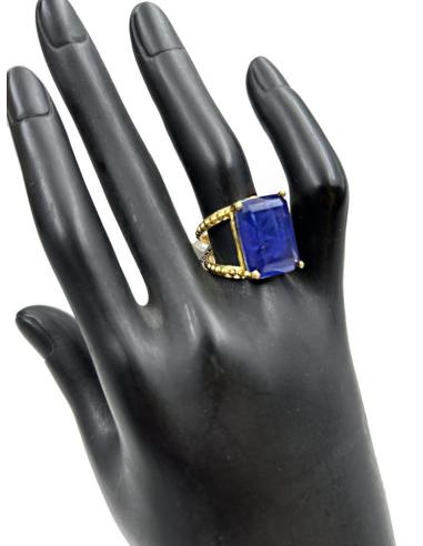 ANILLOS DORADOS Y AZULES CON GRAN PIEDRA CUADRADA
