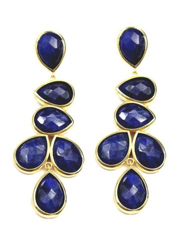 PENDIENTES AZULES LARGOS DE PIEDRAS FACETADAS PARA INVITADAS BODAS