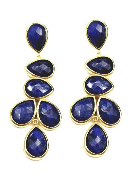 PENDIENTES AZULES LARGOS DE PIEDRAS FACETADAS PARA INVITADAS BODAS