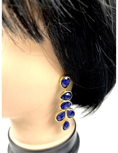 PENDIENTES AZULES LARGOS DE PIEDRAS FACETADAS PARA INVITADAS BODAS