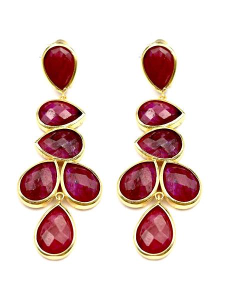PENDIENTES FUCSIAS LARGOS DE PIEDRAS FACETADAS PARA INVITADAS BODAS