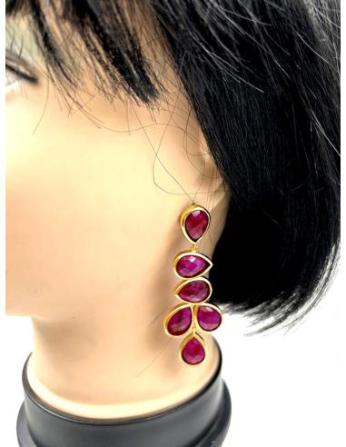 PENDIENTES FUCSIAS LARGOS DE PIEDRAS FACETADAS PARA INVITADAS BODAS