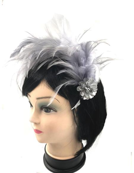 DIADEMAS BODA DE PLUMAS GRISES DISEÑO VINTAGE SOFISTICADO